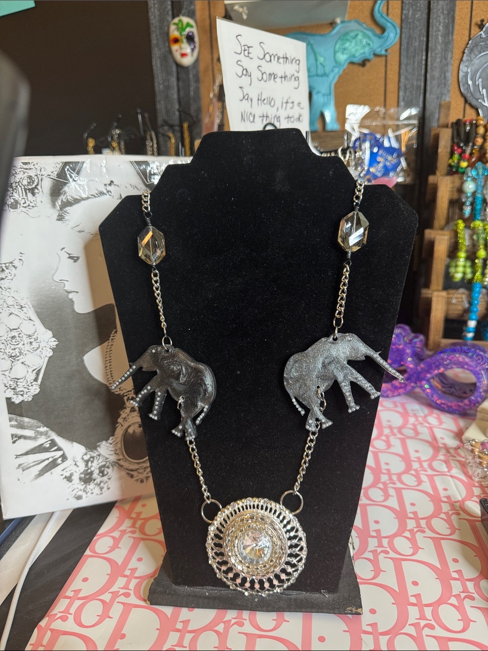 Silver-Tone Elephant Pendant Necklace with Crystal Accent - Women's Jewelry